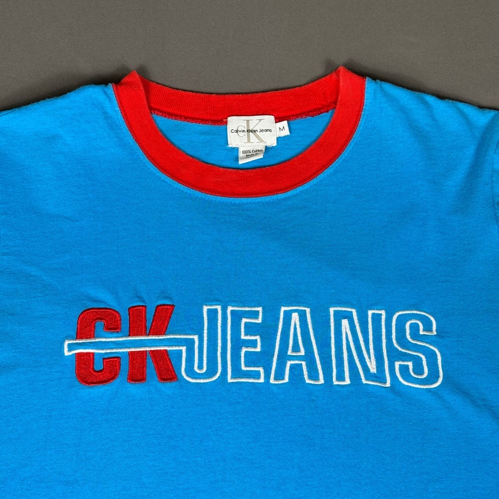 Calvin Klein CK Jeans Vintage Blue Unisex Medium T Shirt 90s Y2k - Picture 3 of 8